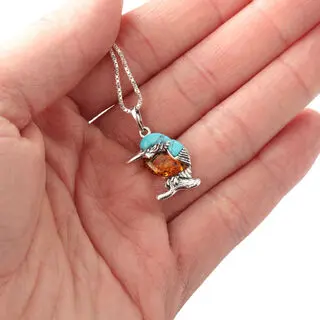 Amber and turquoise kingfisher pendant