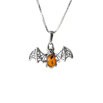 Sterling Silver Baltic Amber Bat Pendant