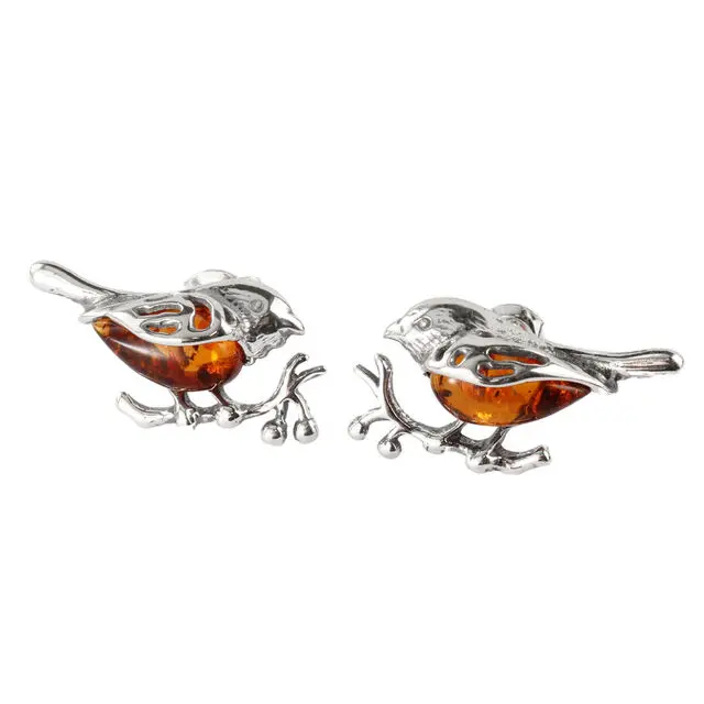 Robin Sterling Silver Honey Baltic Amber Stud Earrings