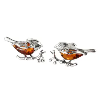 Robin Stud Earrings Sterling Silver Baltic Amber  Robin Stud Earrings Sterling Silver Baltic Amber