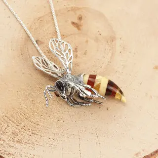 Adjustable Baltic Amber Statement Bee Necklace