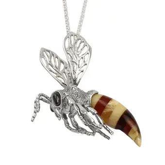 Large Baltic Amber Bee Pendant Sterling Silver