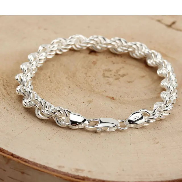 Solid 925 Sterling Silver Hallmarked Rope Bracelet