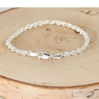 4mm Diamond Cut 925 Sterling Silver Rope Bracelet