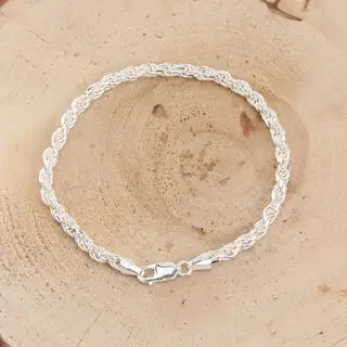 Unisex 4mm Solid 925 Sterling Silver Rope Bracelet