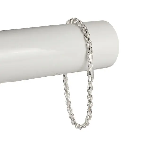 Unisex Diamond Cut Rope Bracelet 925 Sterling Silver 