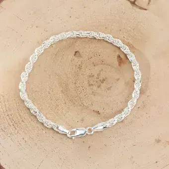 4mm Diamond Cut Solid 925 Sterling Silver Rope Bracelet