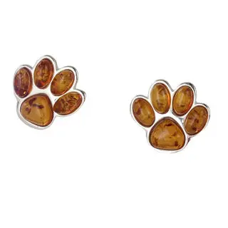 Baltic Amber Paw Stud Earrings