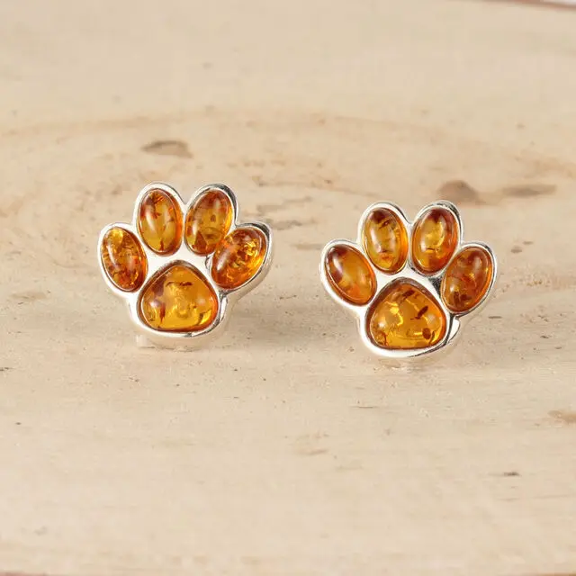 Paw Print Sterling Silver Stud Earrings