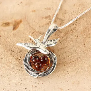 Swallow With Nest Sterling Silver Pendant