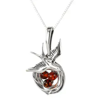 Baltic Amber Swallow With Nest Pendant Sterling Silver Baltic Amber Swallow With Nest Pendant Sterling Silver
