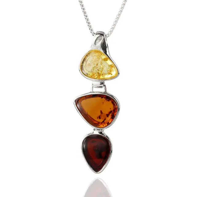 Long Baltic Amber Triple Set Pendant