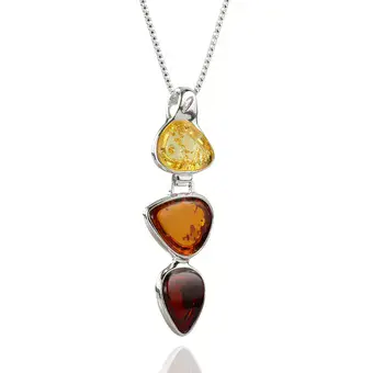 Cherry Honey and Lemon Baltic Amber Triple Drop Sterling Silver Pendant Cherry Honey and Lemon Baltic Amber Triple Drop Sterling Silver Pendant