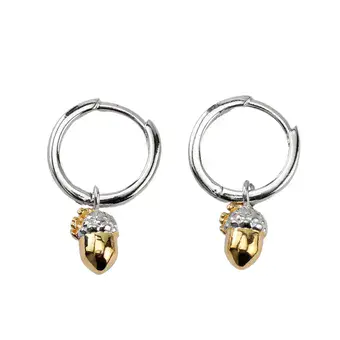 Gold Plated Acorn Sterling Silver Huggie Hoop Earrings