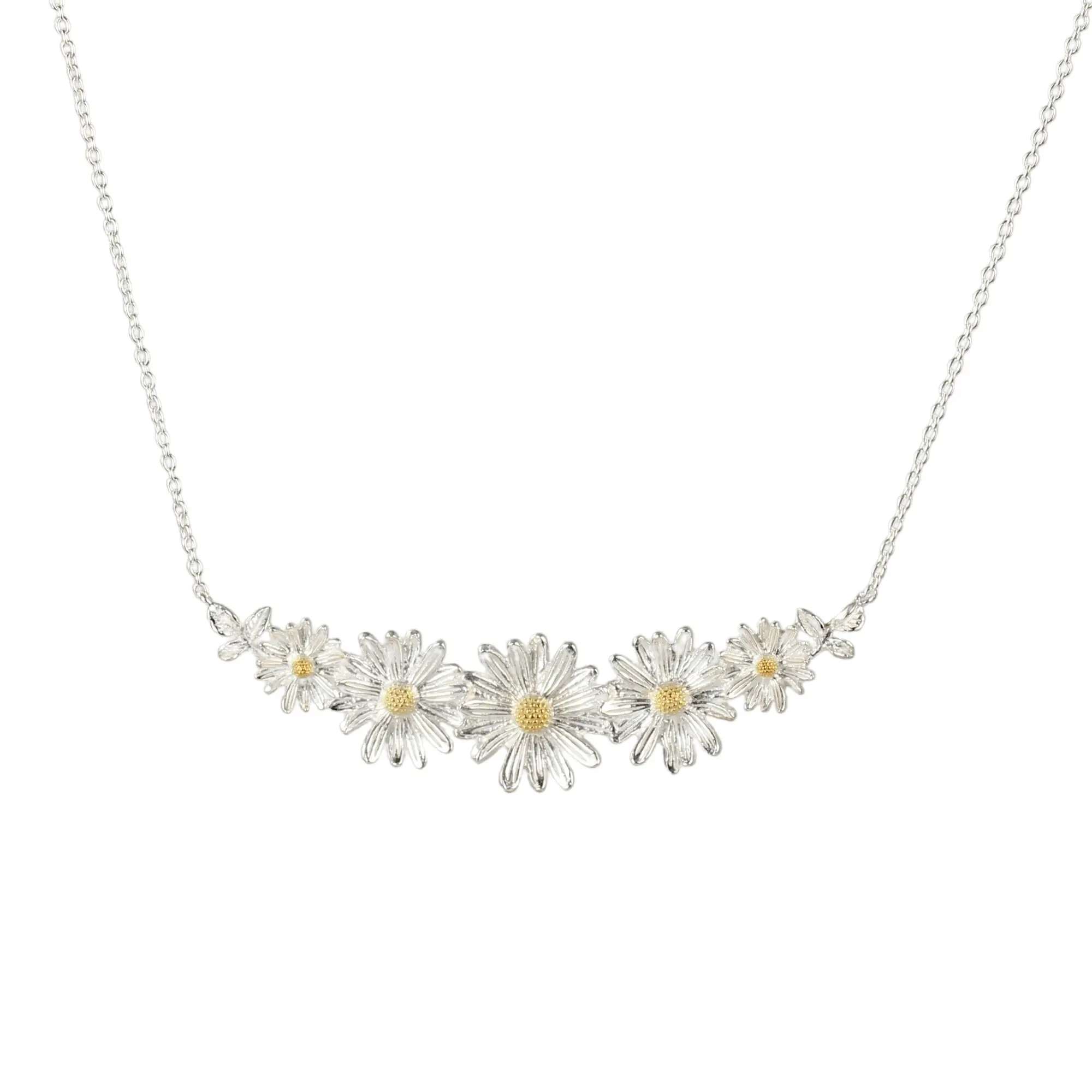 925 Sterling Silver Daisy Chain Necklace With 14ct Gold Plating