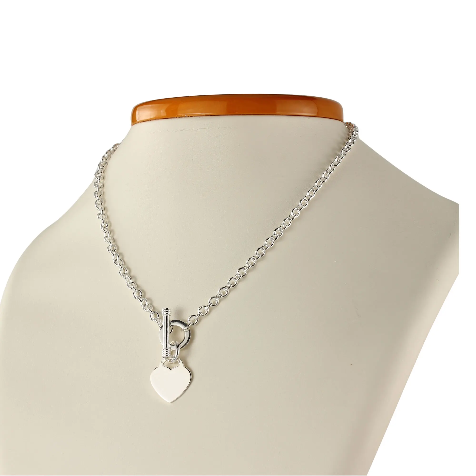 Solid 925 Sterling Silver Ladies Heart T Bar Necklace