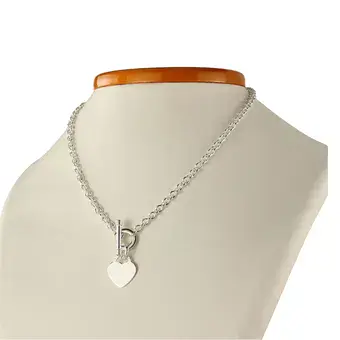 Lightweight Ladies Sterling Silver Heart Charm T-bar Necklace Lightweight Ladies Sterling Silver Heart Charm T-bar Necklace