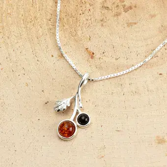 Small Honey and Cherry Baltic Amber Oak Leaf Pendant Small Honey and Cherry Baltic Amber Oak Leaf Pendant