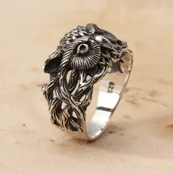 Owl Ring Oxidised Sterling Silver Owl Head Ring Owl Ring Oxidised Sterling Silver Owl Head Ring