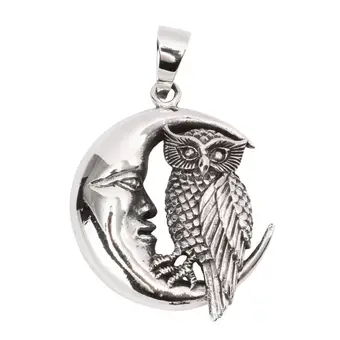 Large Owl in Moon 925 Sterling Silver Pendant Large Owl in Moon 925 Sterling Silver Pendant