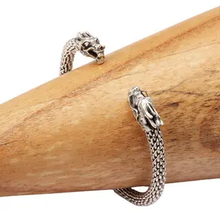 Men's Sterling Silver Dragon Adjustable Bangle 