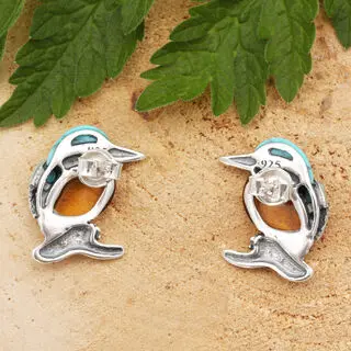 Kingfisher Turquoise and Baltic Amber Stud Earrings