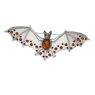 Massive Bat Brooch Baltic Amber Sterling Silver