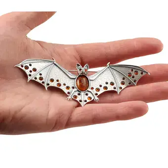 Large Baltic Amber Bat Brooch 925 Sterling Silver