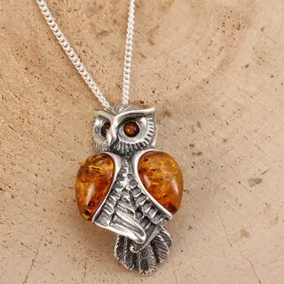 Honey Baltic Amber Owl Pendant