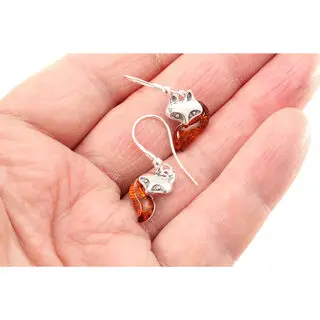 Baltic Amber Fox Jewellery Drop Earrings