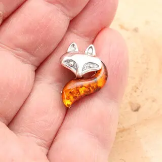 Baltic Amber Fox Brooch Sterling Silver