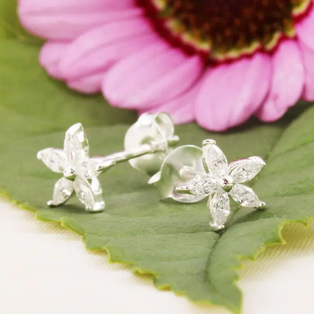 Flower Design CZ Stud Earrings