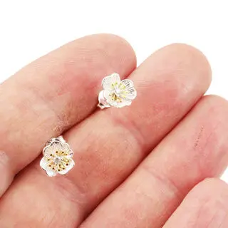 925 Sterling Silver Gold Plated CZ Flower Stud Earrings