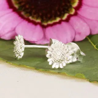 925 Sterling Silver 6mm Sunflower Stud Earrings