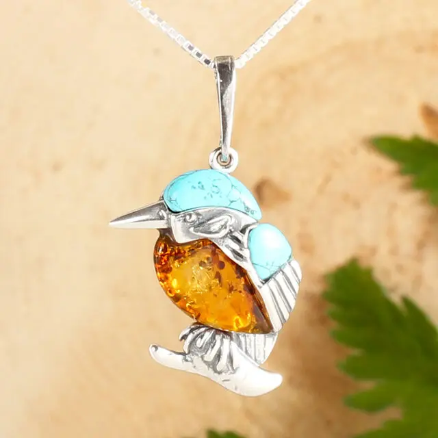 Medium Sized Kingfisher Sterling Silver Pendant