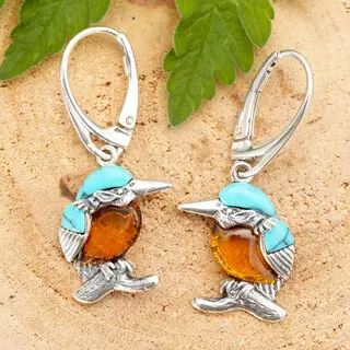 Kingfisher Baltic Amber Sterling Silver Earrings