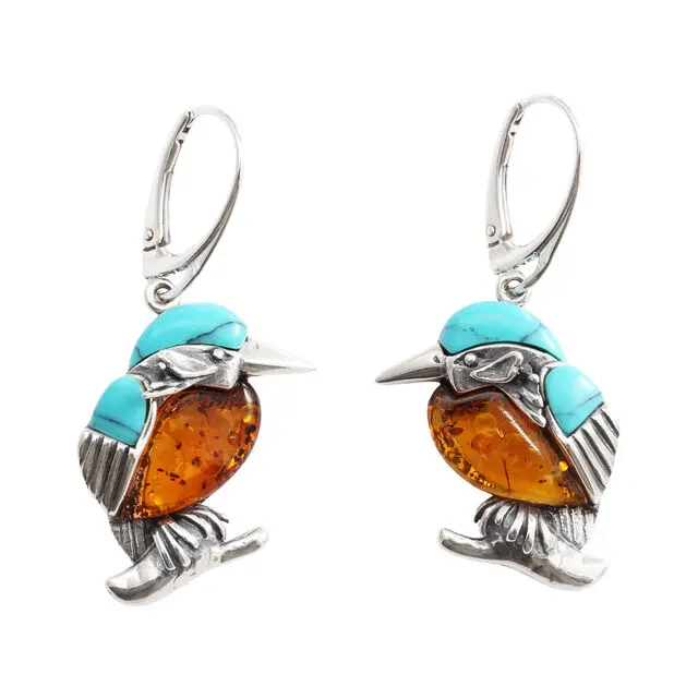 Large Kingfisher Earrings Sterling Silver