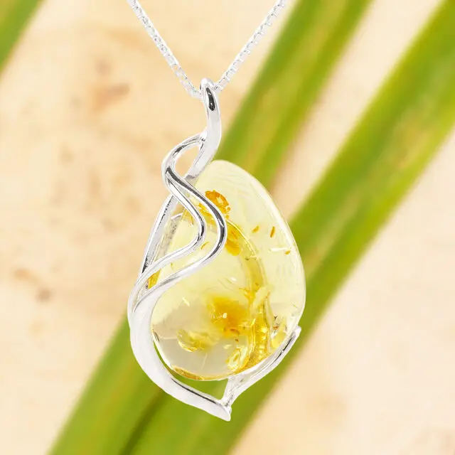 925 Sterling Silver Handmade Lemon Baltic Amber Pendant