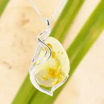 Lemon Baltic Amber Swirl Overlay Pendant 925 Sterling Silver