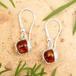 Autumn Baltic Amber Horse Chestnut Dangle Earrings