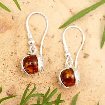 Horse Chestnut Baltic Amber 925 Sterling Silver Drop Earrings