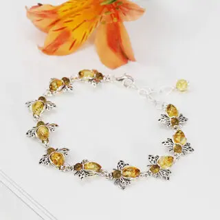Adjustable Lemon Baltic Amber Bees Bracelet