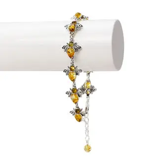 Lemon Baltic Amber 925 Sterling Silver 10 Bees Bracelet