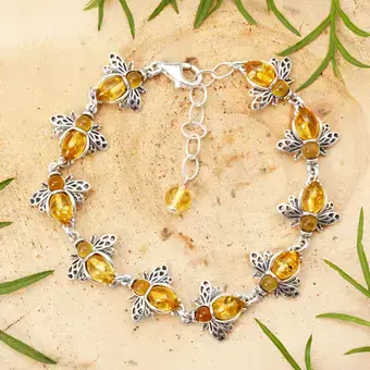 Lemon Baltic Amber Adjustable Bee Bracelet 925 Sterling Silver Lemon Baltic Amber Adjustable Bee Bracelet 925 Sterling Silver