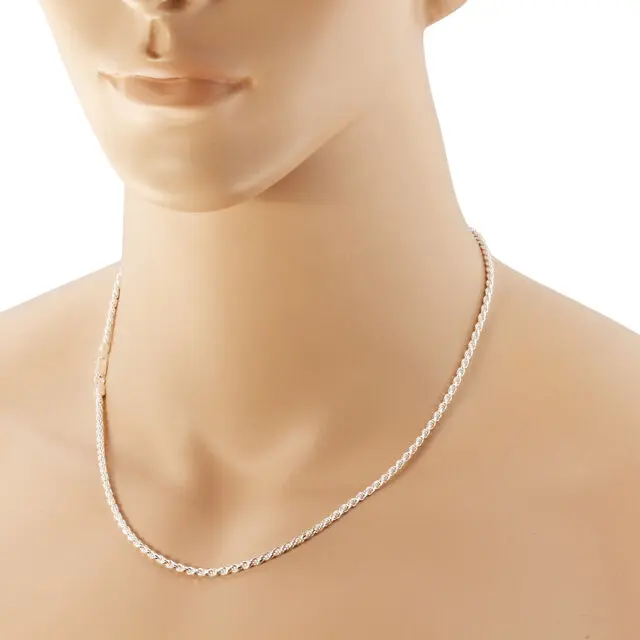 Unisex 2.9mm Solid 925 Sterling Silver Diamond Cut Rope Chain Necklace