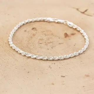 Diamond Cut Unisex Rope Bracelet 925 Sterling Silver