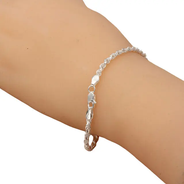 2.9mm Diameter Diamond Cut Silver Rope Bracelet
