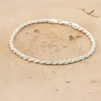 2.9mm Diameter Diamond Cut Rope Bracelet 925 Solid Sterling Silver