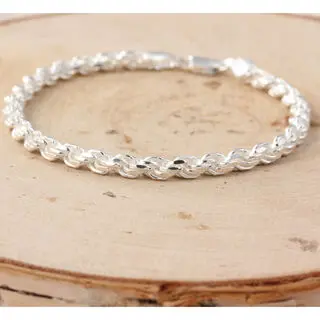 925 Sterling Silver Diamond Cut Rope Bracelet 4.8mm Diameter