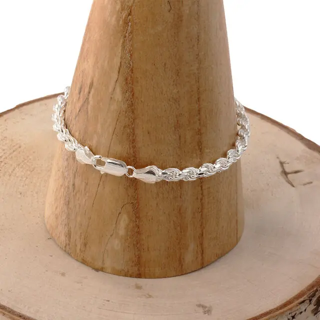 Diamond Cut 925 Sterling Silver Rope Bracelet